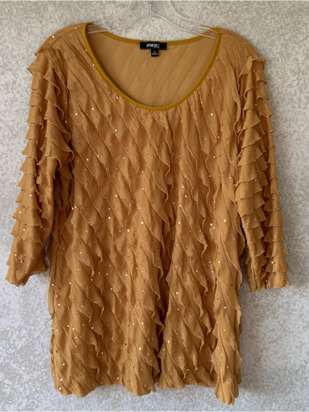 Elementz Gold Ruffled Sequin Tunic 1X  Festive Sparkly